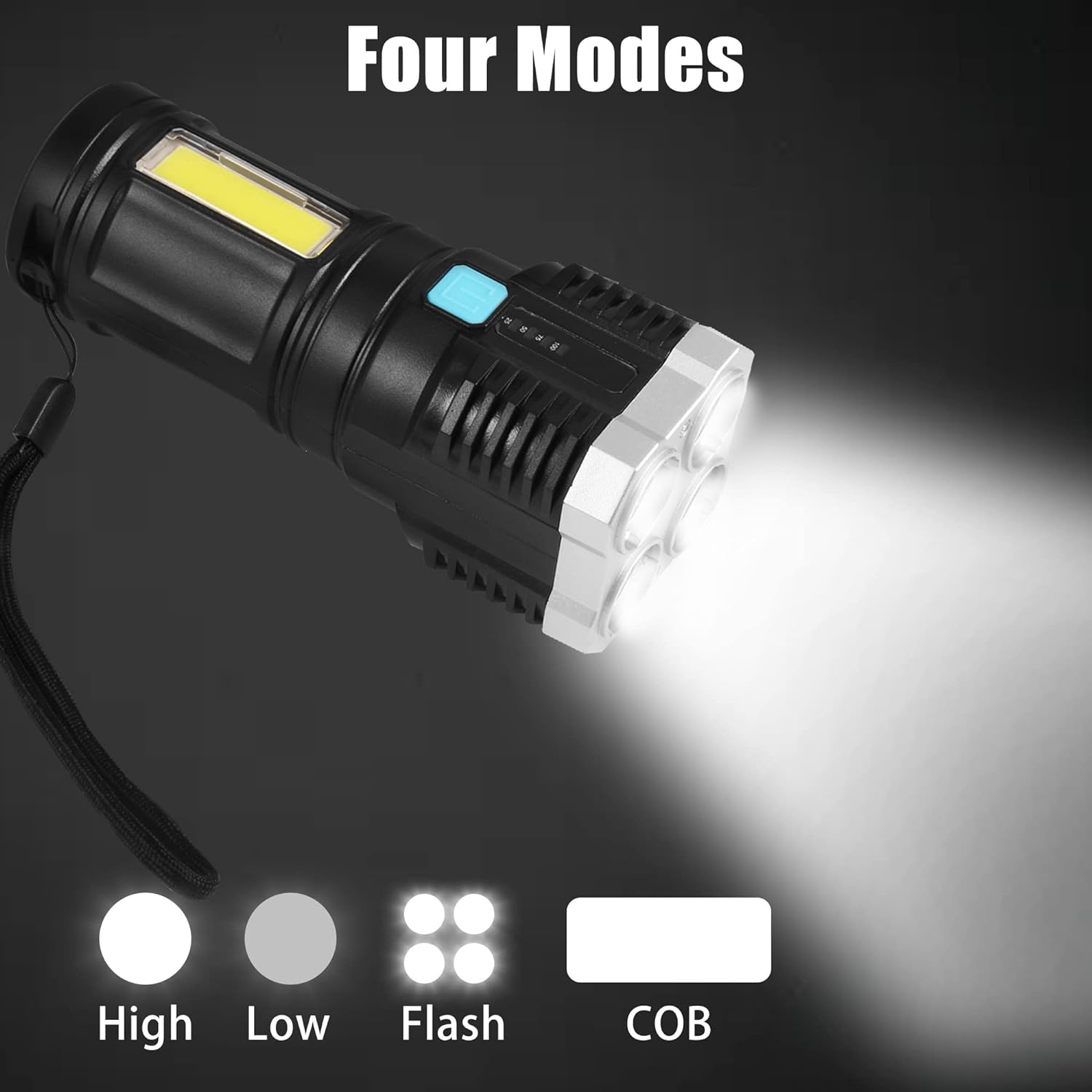 9370 Multifunctional Strong 4 LED Torch Light, Portable Rechargeable Flashlight Long Distance Beam Range 800 Lumens COB Light 4 Mode Emergency for Hiking, Walking, Camping (4 LED Torch) 9370 Multifunctional Strong 4 LED Torch Light, Portable Rechargeable Flashlight Long Distance Beam Range 800 Lumens COB Light 4 Mode Emergency for Hiking, Walking, Camping (4 LED Torch)